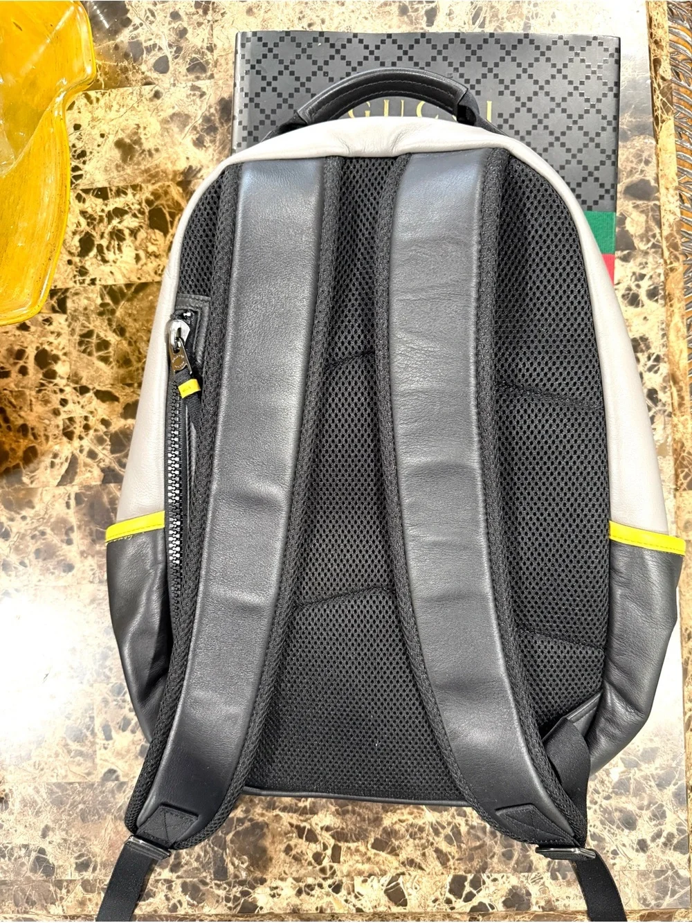 🔥Coach Edge Leather Backpack Gray Black Yellow C2057-4001 Unisex